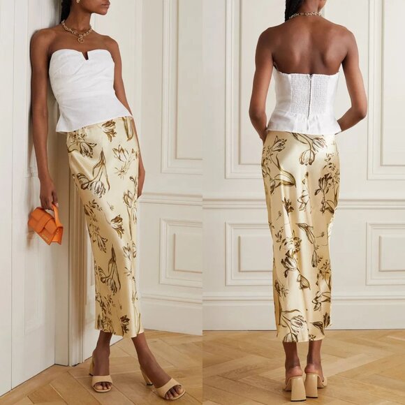 Reformation Overland Top & Layla Skirt Umber Floral Cream Silk 2pc Set Size 0/2 - Picture 15 of 15